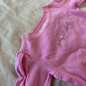 Vintage Pink Embroidered Baby Onesie with Floral Design